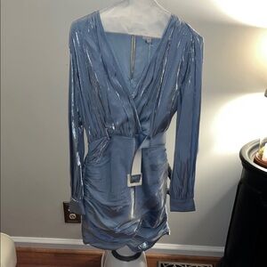 Song of Style Elegant Blue Metallic Dress